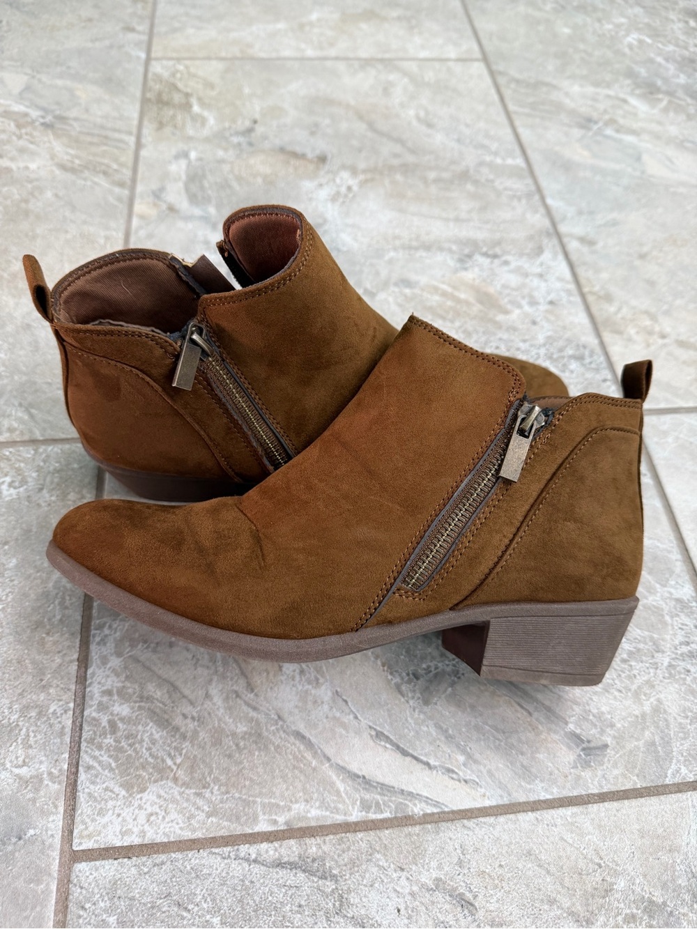 Women's Brown Suede Ankle Booties with Side Zips